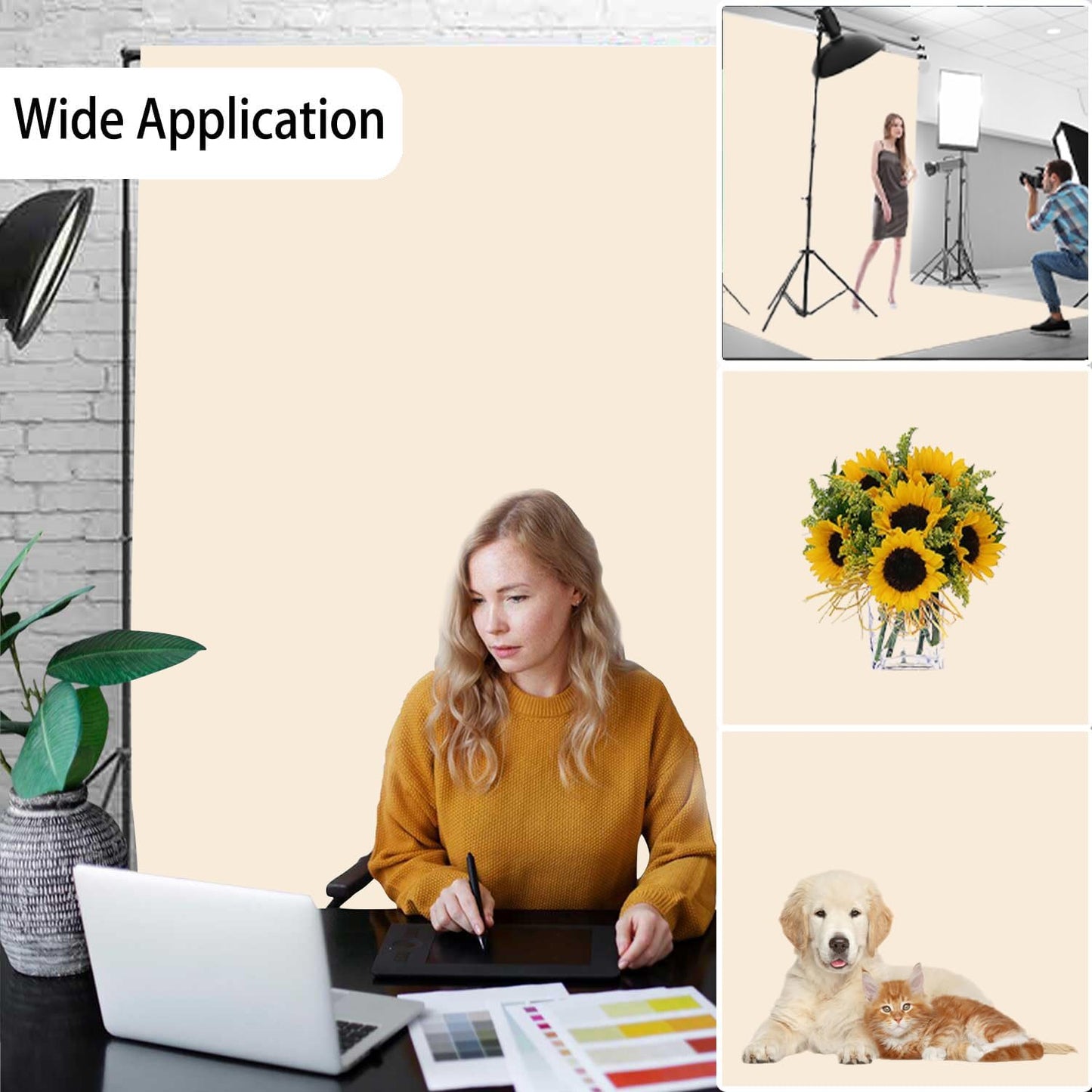 Cream Photography Backdrop for Photoshoot, Photo Backdrop Curtain, Perfect Cream Backdrops for Party Portrait Photoshoots Video Studio 8FTx10FT