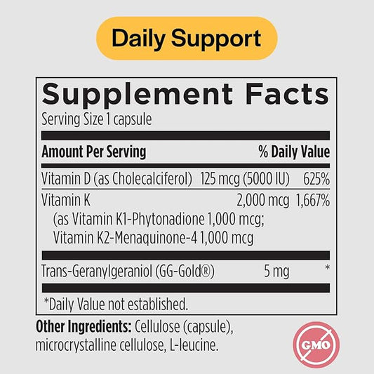 Vitamin D3 K2 Vitamin 5000 IU - VIT D3 K2 Supplement for Calcium Absorption, Bone Strength, Cardiovascular & Immune Function Support, Soy-Free, Non-GMO 30 Vegetarian Capsules