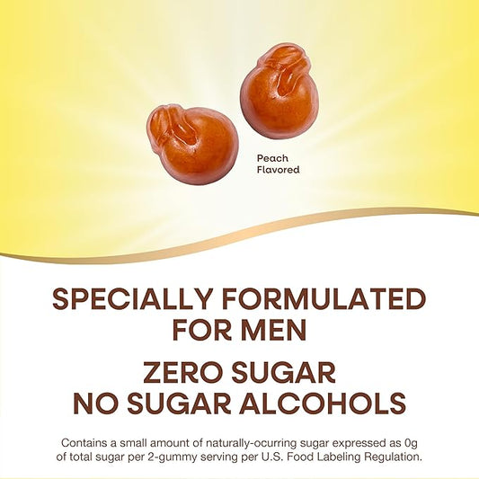 Nature's Way Alive! Zero Sugar Men's Gummy Multivitamins, Energy Metabolism*, Muscle Function*, B-Vitamins, No Sugar Alcohols, Plant-Based Sweeteners, Peach Flavored, 80 Gummies
