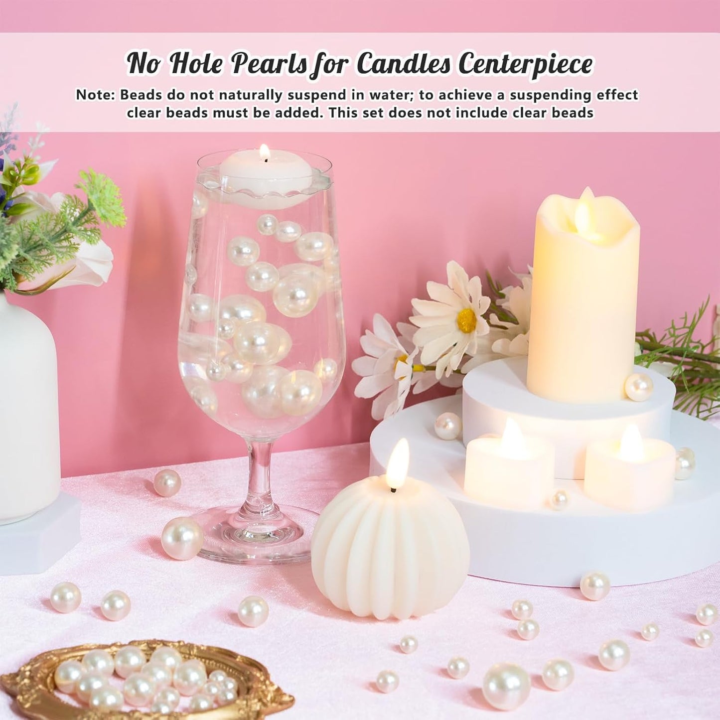 300Pcs Pearl Vase Filler, Ivory No Hole Faux Pearl Beads for Centerpieces Vases, Candle Centerpieces, Wedding Birthday Party Home Decor 8/10/14/20mm