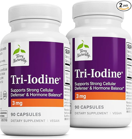 Terry Naturally Tri-Iodine - Dietary Supplement for Breast & Prostate Health Support - Healthy Thyroid Function Supplement Aid - 3 mg, 90 Capsules, 2 Pack