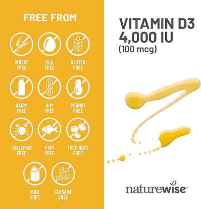 NatureWise Vitamin D3 4000iu (100 mcg) 30-Day Supply for Immune Support, Healthy Muscle Function, and Bone Health - Non-GMO, Gluten Free in Organic Extra Virgin Olive Oil, (Mini Softgel), 30 Count