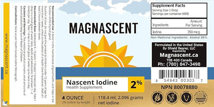 Nascent Iodine Organic Daily Health Supplement High Potency 2% Concentrated Liquid Iodine Drops Supports Energy & Metabolism (4oz/118.4ml)