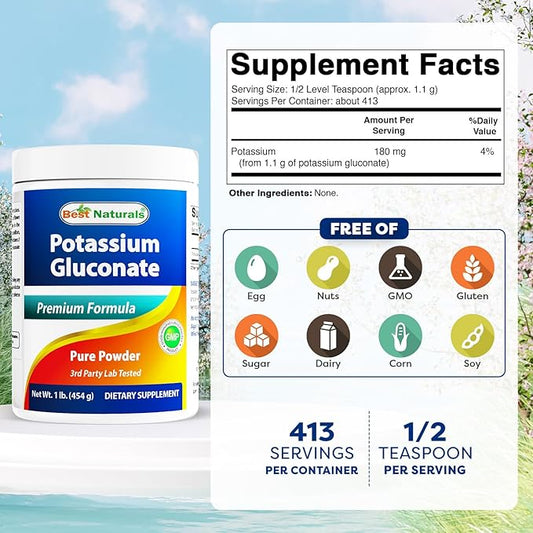 Best Naturals Potassium Gluconate 1lb Powder (1 LB (Pack of 2))