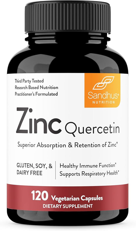 Sandhu's Zinc Quercetin 120 Vegetarian Capsules (Pack of 1) | Zinc Supplements for Antioxidant Immune Support for Men and Women | Gluten, Soy, Dairy Free