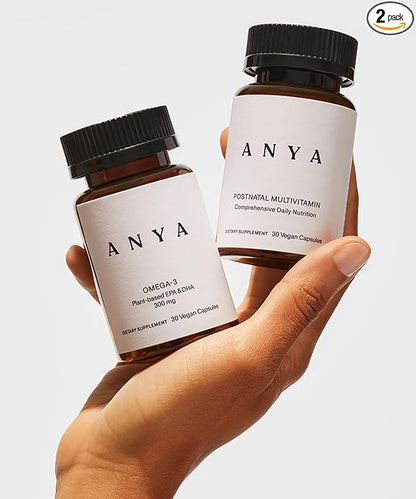 ANYA Postnatal Vitamin Bundle – Postpartum Multivitamin with Vitamins C, D, B12, Zinc & Omega-3 with DHA and EPA Supplement for Breastfeeding, Lactation, and Hair Loss – Vegan, Non-GMO, Gluten-Free
