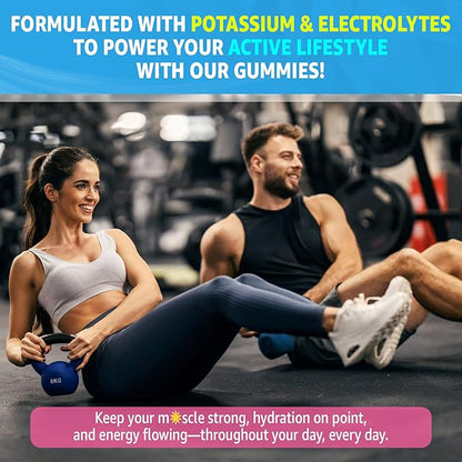 Potassium Citrate Gummies 1666mg for Adults - Potassium Supplement, Magnesium Glycinate, Zinc, B6, B12 & C – Electrolyte Gummies for Energy, Recovery & Leg Cramps, Vegan 60 Cts