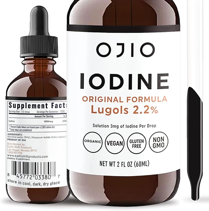 Lugols Iodine Solution 2% - 1 Year Supply - High Potency Liquid Oral Iodine Drops with Superior Absorption – Improves Overall Health & Energy for Women, Men, Kids - 2 fl Oz (Pack of 1)