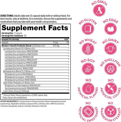 Probulin Women’s Health Probiotic + Prebiotic for Vaginal, Gut & Immune Health - 20 Billion CFU - 12 Probiotic Strains, 30 Vegan Capsules (Pack of 3)