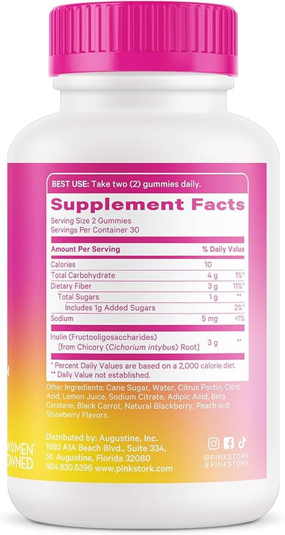 Pink Stork Prenatal Fiber Gummies for Women - 3g Prebiotic Inulin from Chicory Root - Natural Pregnancy & Postpartum Stool Softeners for Constipation & Digestive Health - 60 Vegan Fiber Chews