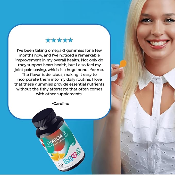 Omega 3 Gummies for Kids with Flaxseed Oil (Omega 3, 6, 9) | Brain Health, Focus & Eye Support Supplements for Children | Non GMO, Gluten Free Gummy Vitamin for Teens Heath | Orange Flavor -50ct