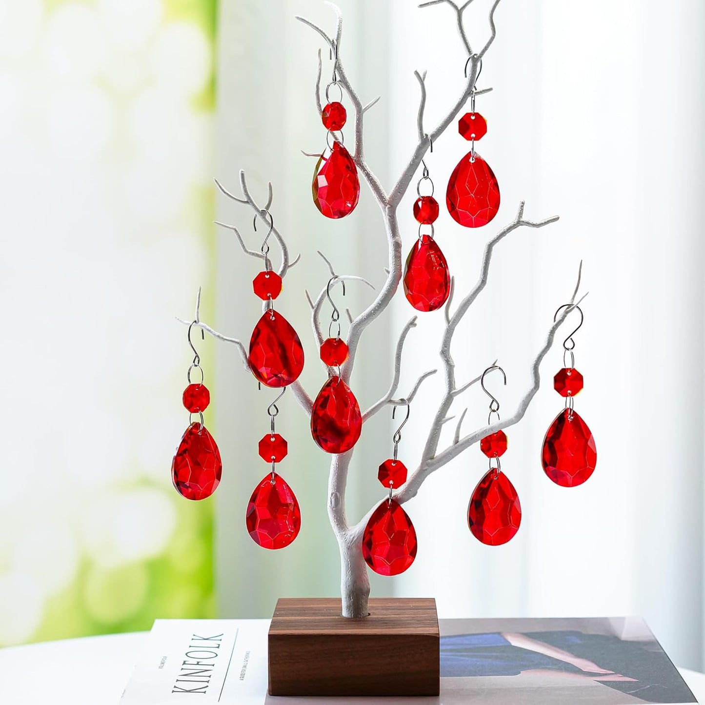 H&D HYALINE & DORA 3Inch Crystal Suncatcher Bauhinia Prisms Pendants 10Pcs Chandelier Crystals Replacement Hanging Sun Catcher Beads for DIY Arts Crafts Decor (Red)