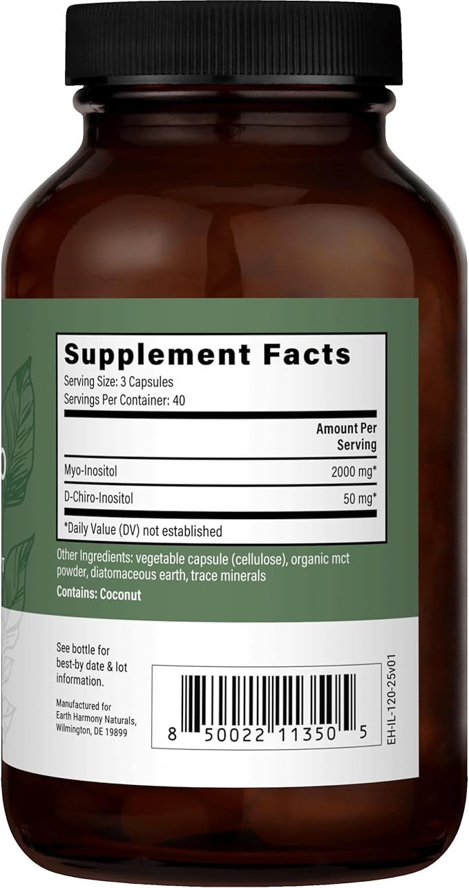 Earth Harmony Myo-Inositol & D-Chiro Inositol Supplement for Women, Ovarian & Hormone Balance for Women - Supports Normal Cycles, Fertility Supplement (60 Capsules)