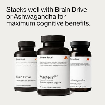 Momentous Magtein Magnesium L-Threonate - Brain & Rest Support Supplement - Boosts Cognitive Function & Sleep Quality - NSF Certified for Sport -145 mg - 30 Servings