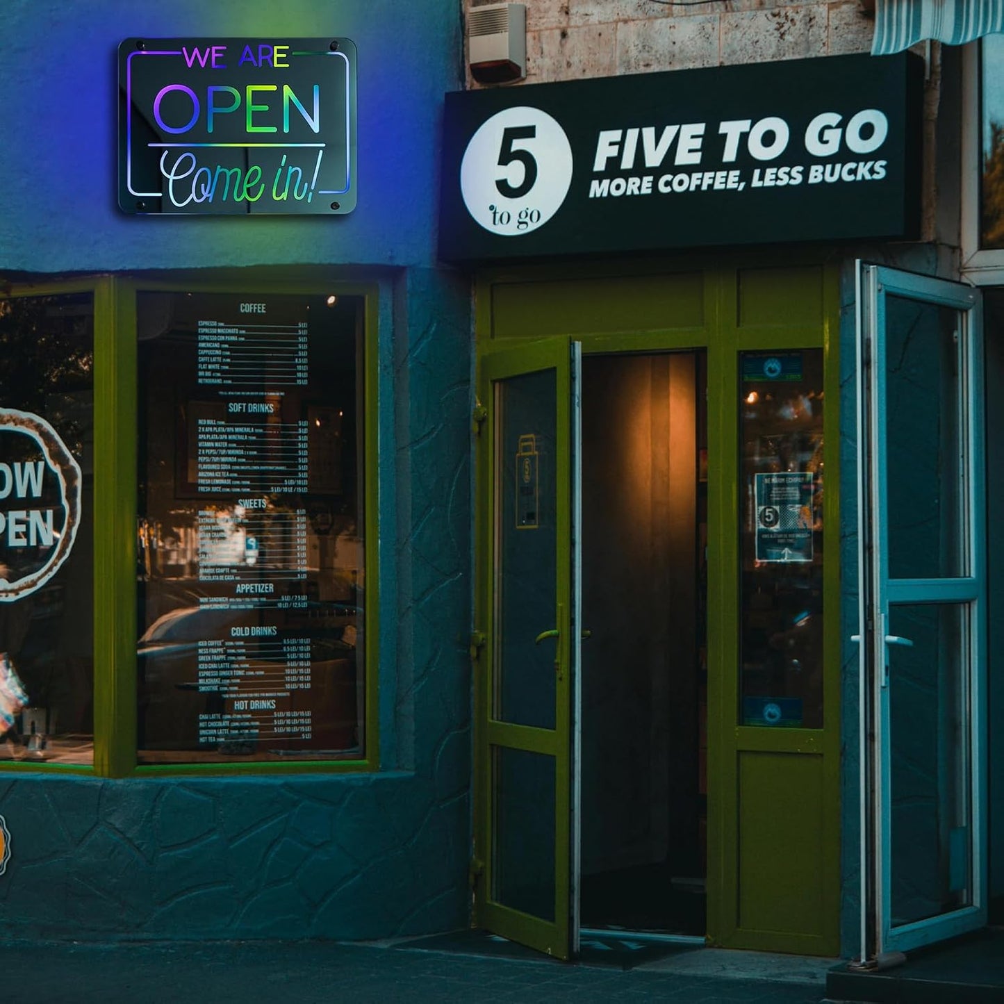 Ineonlife Open Neon Sign Come In We Are Open Mirrored Colorful LED lights for Business Decor Bright Led Light Signs Window Door Decoration Bar Shop Coffee Salon Store 14.57 x 11.02 inches USB Powerd