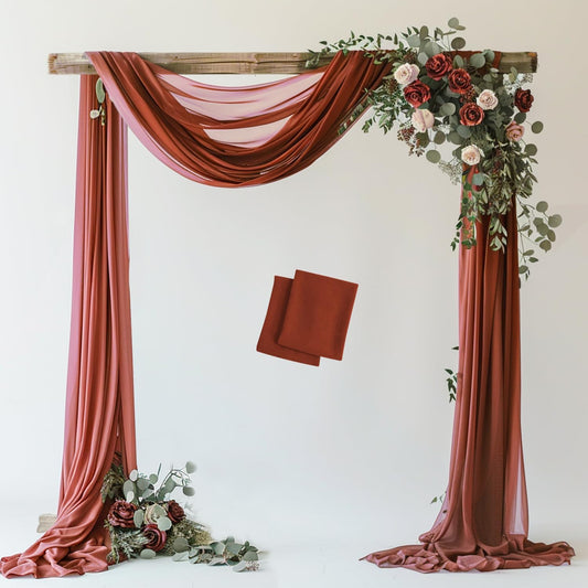 Wokceer Wedding Arch Draping Fabric Terracotta 2 Panels 28.7" x 20FT Sheer Drapes Backdrop for Ceremony, Birthday Party, Bridal Shower Decoration