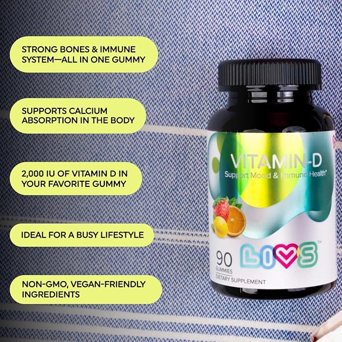 Vitamin D Gummies for Women & Adults | Vitamin D3 2,000 IU Supplement for Immune Support & Bone Health | Gelatin-Free, Gluten-Free & Non-GMO Gummy Vitamins | Lemon, Berry & org Flavor - 90 Ct