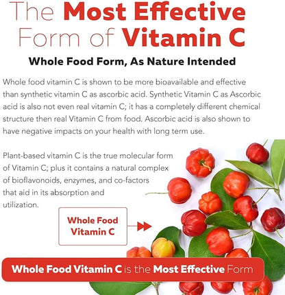 Organic Vitamin C | Whole Food Vitamin C from Fruit Plus Absorption Enhancing Cofactors - Vegan, Enhanced Bioavailability - Immune Support, Antioxidant, Total Health (90 Servings)