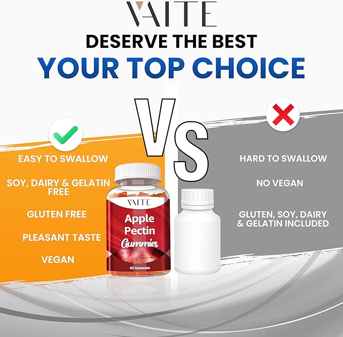 Apple Pectin Gummies - High-Fiber Supplement with 2000mg Natural Cholesterol Lower Support, Promotes Digestive Wellness & Stomach Comfort, Non-GMO & Gluten Free Herbal Supplements - 60 Vegan Gummy