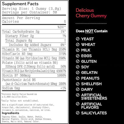 Barker Wellness Vitamin B-Complex Gummies | Energy & Metabolism Support | B1, B5, B6, B7, B9, B12 | Vegan, Sugar-Free | Cherry Flavor | 30 Gummies