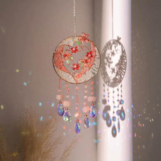 TUOKING Crystal Suncatchers for Window Pink Love Dreamy Crystal Natural Stone Sun Catchers Rainbow Maker Ornament Gift Home Garden Decoration
