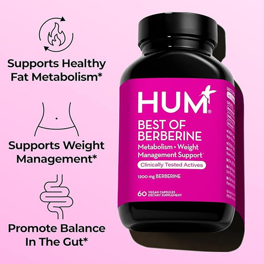 HUM Best of Berberine Supplement 1200mg - Advanced Bioavailability, Pure Potency for Metabolic Wellness, Enhanced with BioPerine for Maximum Absorption (60 Capsules)