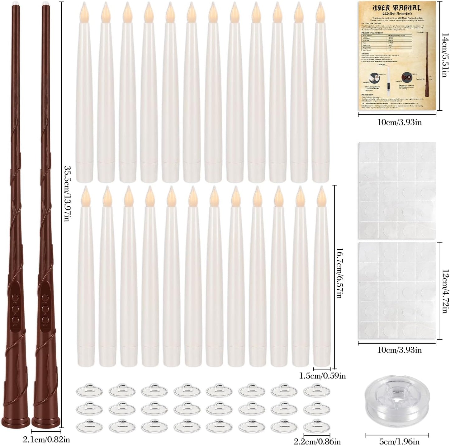 24PCS Floating Candles with Wand, Magic Hanging Candles, Flickering Warm Light LED Taper Flameless Candles with Wand Remote for Halloween,Christmas Party Decorations Indoor Deco,Bset Gift.