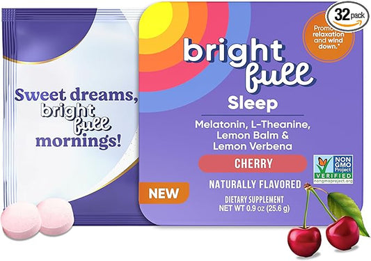 Natural Sleep Aid with Melatonin, Ashwagandha, Lemon Balm & L-Theanine – Drug-Free Sleep Support Supplement – Restful Sleep, Back to Sleep – Cherry Flavor – 32 Chewable Tablets