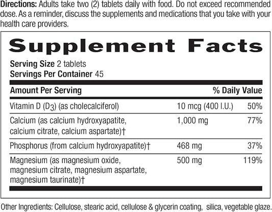 Country Life Target-Mins Calcium Magnesium with Vitamin D-Complex, 1000mg/500mg/10mcg, 90 Tablets, Certified Gluten Free, Certified Vegetarian