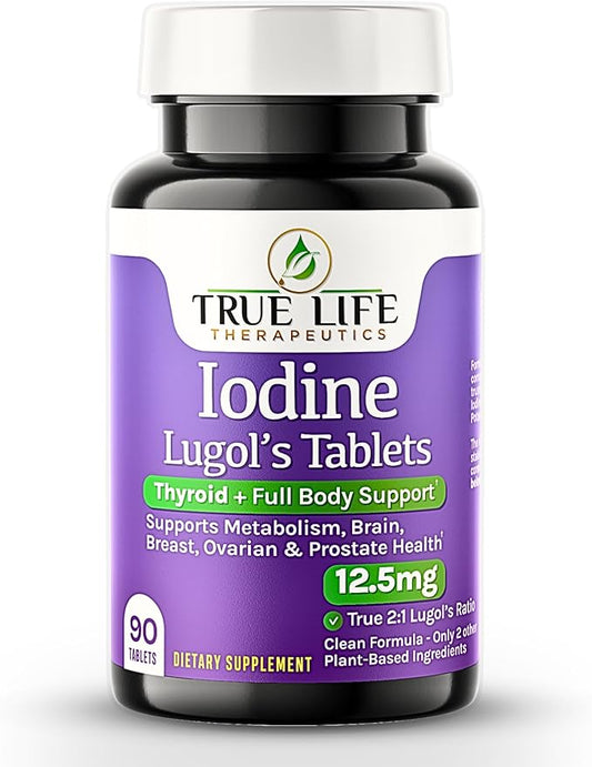Lugol's Iodine Tablets 12.5mg x 90 ct - Reddish Brown Stable Iodine + Potassium Iodide Formula, Masks Bitter Liquid Taste, Thyroid Support, Detox, Breast Health - No Preservative, Non-GMO, Gluten-free
