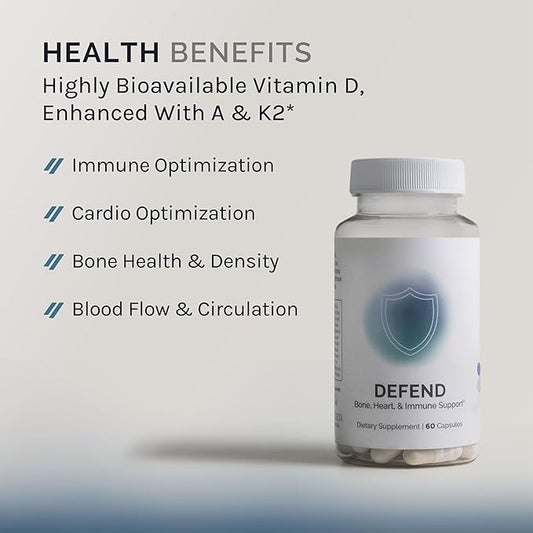 InfiniWell Defend Bone & Immune Support Supplement - Vitamin A, D3 & K2 Supplement - Bioavailable Ingredients in Active Nutrient Forms - Aid Bone Strength, Heart Health & More (60 Capsules)
