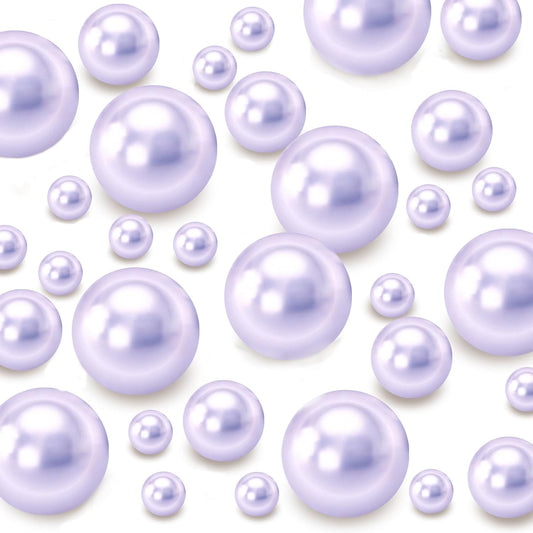 120 PCS 8/14/20mm No Hole Polish Pearl Beads for Centerpiece, Light Purple Beads Decorative Vase Fillers, Plastics Pearls for Vases, Table Scatters, Wedding Party Decor