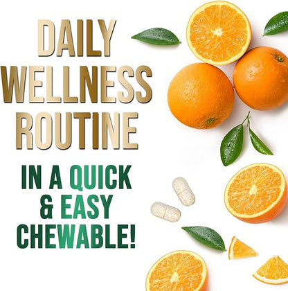 Vitamin C Chewable 1000mg - Extra Strength Antioxidants for Powerful Immune Support w/Vitamin C & Rose HIPS - Potent Dietary VIT C Chews Supplement, Natural, Vegan, Gluten-Free, Non-GMO - 60 Tablets