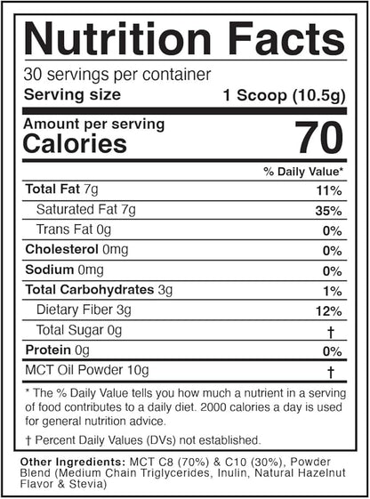 Divine Health Dr. Colbert, MD MCT Oil Powder | Hazelnut Flavor Recommended in Keto Zone Diet Book | Coffee Creamer | 70% C8 30% C10 | 0 Net Carbs | 30 Day Supply | 330 G