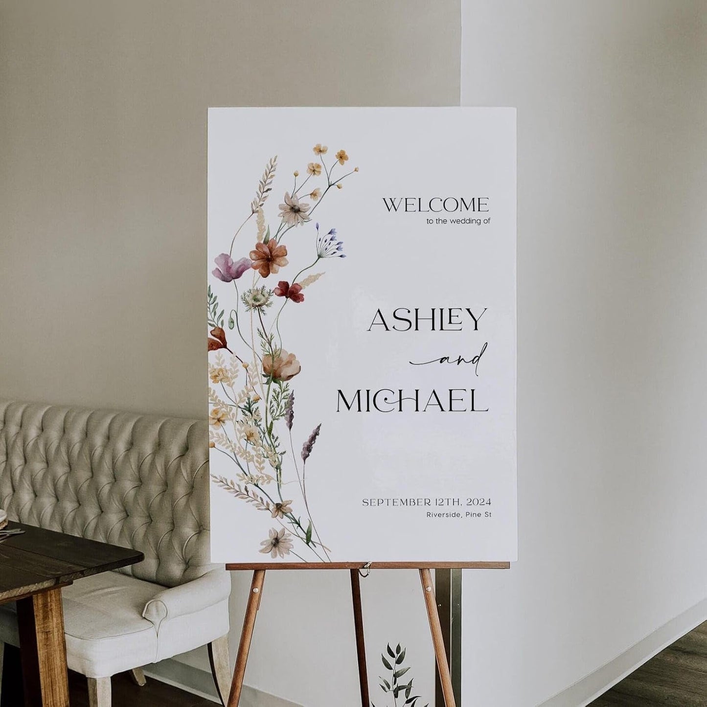 Welcome Wedding Sign Personalized, Wildflower Wedding Sign Decorations Signage 12" X 18" (Small), 27" (Medium), 36" (Large), Plastic, Modern, Pole Mount, Weather