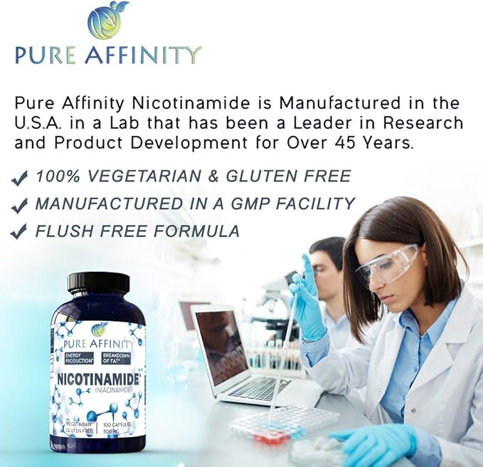 B3 Nicotinamide 500 mg Effective Flush-Free Niacin. Energy Booster, Cell Regenerator, That Supports Cognitive Decline, Anti-Aging and Helps Breaks Down Carbs & Fats (100 Count)