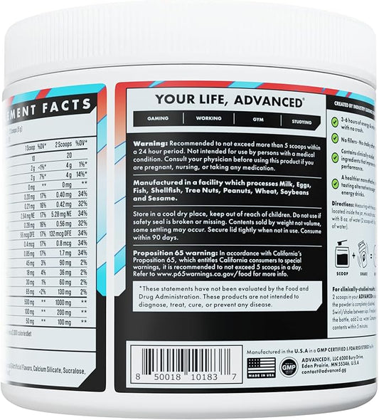 Advanced Energy - Energy Boosting Formula with Electrolytes for Hydration - L-Theanine to Combat Jitters - Sugar Free & Keto Friendly - No Maltodextrin (40 Servings) (Rocket Pop)