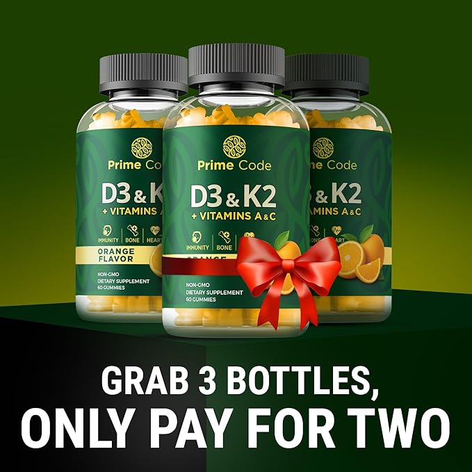Vitamin D3 K2 with Vitamins A & C Gummies | Vitamin D3 K2 | Vitamin A & C | Vitamin CD | Vitamin ADK | D3K2 | Bone & Heart Health Support | D3 and K2 Gummies | High Absorption | Non-GMO | Gluten-Free