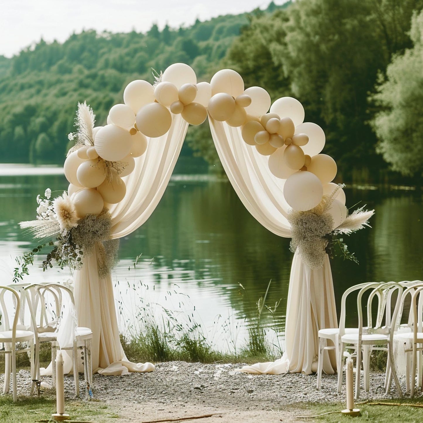Wokceer Champagne Wedding Arch Draping Fabric Backdrop 3 Panels 28.7" X 20FT Sheer Drapes Fabric for Wedding Arbor Ceremony Party