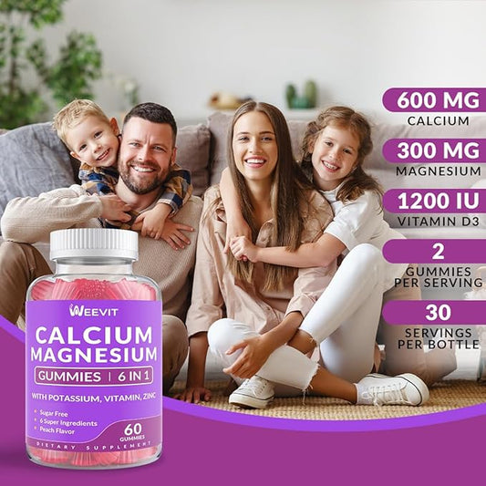 Sugar Free Calcium Gummies w/Vitamin D3 K2, Calcium Magnesium Zinc Gummies for Bone, Muscle & Immune, Algae CA Magnesium 2:1 Ratio Calcium Supplement for Women & Men - Vegan