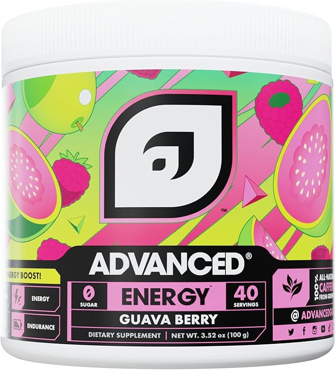 Advanced Energy - Energy Boosting Formula with Electrolytes for Hydration - L-Theanine to Combat Jitters - Sugar Free & Keto Friendly - No Maltodextrin (40 Servings) (Guava Berry)