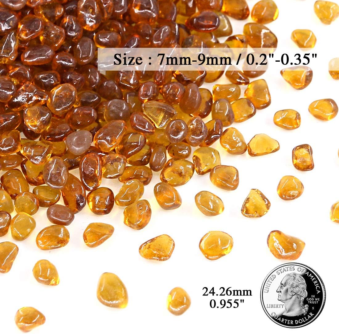Hilitchi Glass Stones Non-Toxic Beautiful Smooth Vibrant Colors Vase Filler, Table Scatter, Aquarium Fillers, Gems Displaying, Gem Glass Confetti [Amber Stone Aprox. 1lb(455g)/Bag]