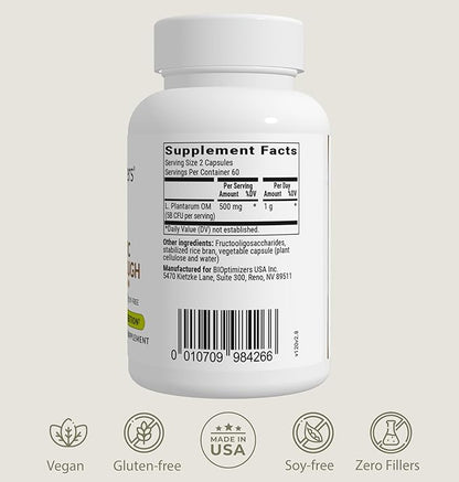 BiOptimizers Probiotic Breakthrough – Lactobacillus Plantarum OM Probiotics & Prebiotics Health Supplement for Gut, Digestive & Immune Support Probiotics for Women Men Elderly– 120 Vegan Capsules