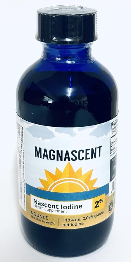 Nascent Iodine Organic Daily Health Supplement High Potency 2% Concentrated Liquid Iodine Drops Supports Energy & Metabolism (4oz/118.4ml)