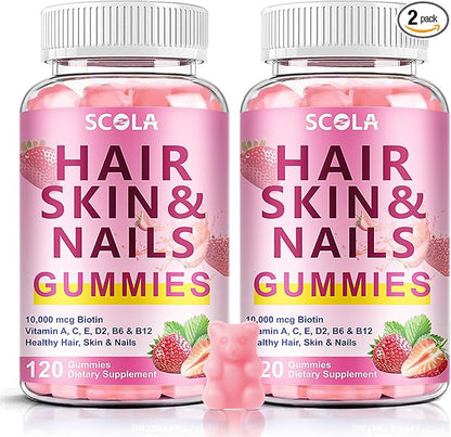 Hair Skin and Nails Gummies, Biotin (10,000mcg) Hair Skin and Nails Vitamins Supplement for Women, Men Supports Faster Hair Growth, Stronger Nails, Healthy Skin, 240 Count