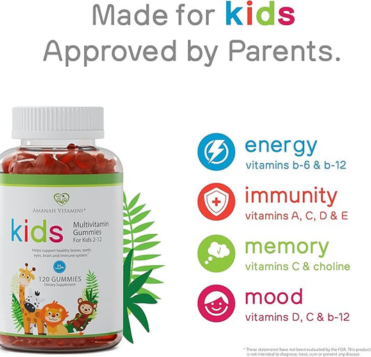 Halal Multivitamin Gummies for Kids: Vitamin C, D3, and Zinc for Immunity, B6 B12 for Energy. Gluten Free Halal Gummies, 120 Count Gummy Vitamins for Kids