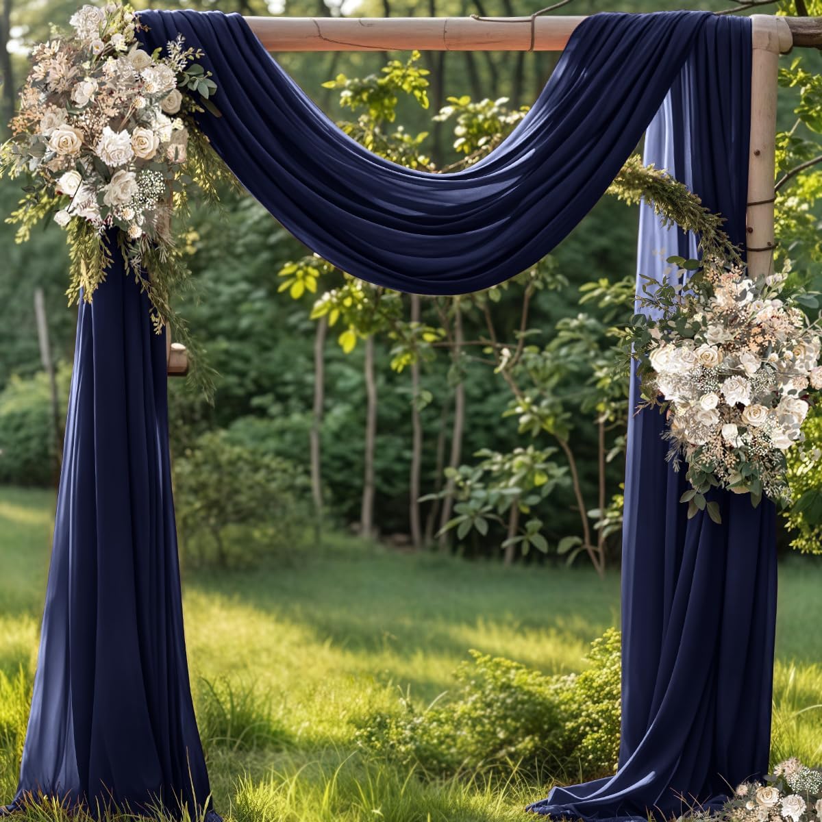 Fall Navy Blue Wedding Arch Draping Fabric 1 Panel 29" × 20FT Sheer Drapes Outdoor Curtain for Wedding Ceremony Baby Bridal Shower Arch Ceiling Backdrop Decor