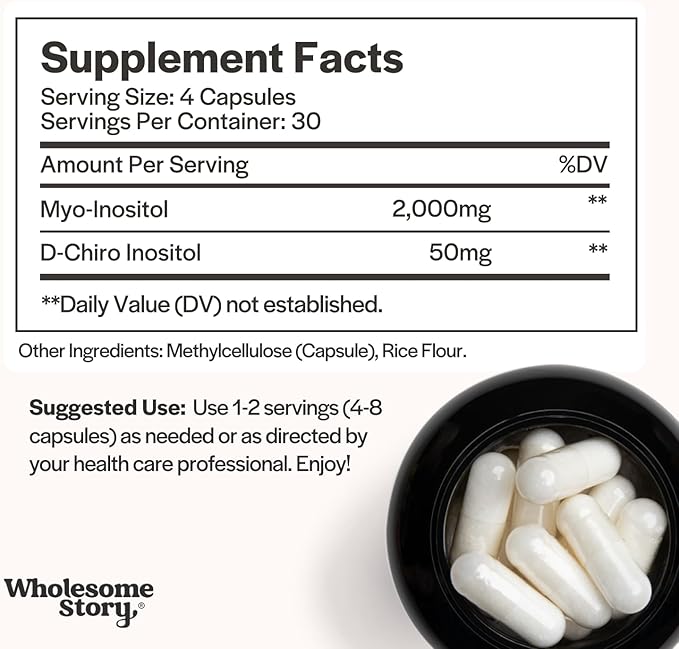 Wholesome Story Myo-Inositol & D-Chiro Inositol Supplement for Women | Fertility Supplements for Hormonal Balance & Ovarian Health Support | Myoinositol | Ideal 40:1 Ratio | 30 Servings