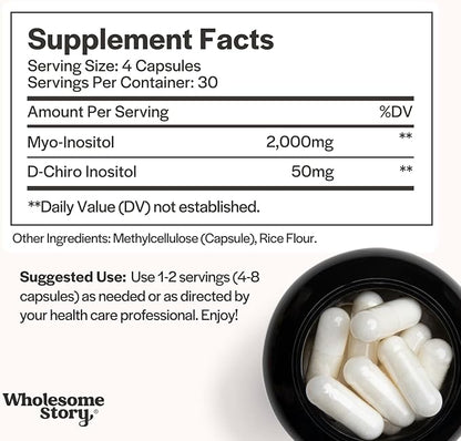 Wholesome Story Myo-Inositol & D-Chiro Inositol Supplement for Women | Fertility Supplements for Hormonal Balance & Ovarian Health Support | Myoinositol | Ideal 40:1 Ratio | 30 Servings
