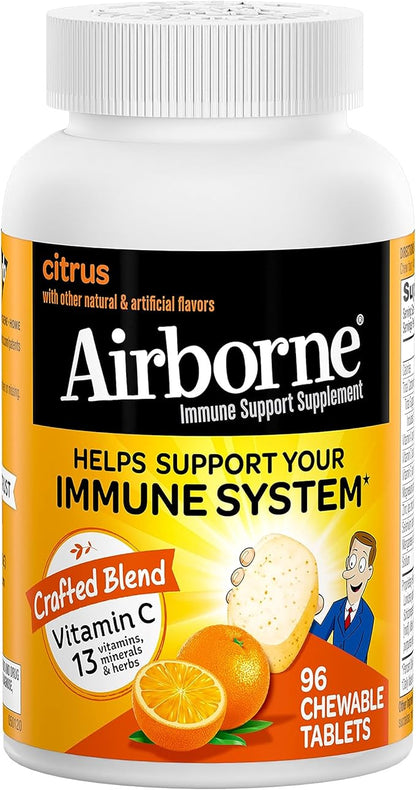 Airborne Vitamin C 1000mg (per Serving) - Citrus Chewable Tablets (96 Count in a Box) - Packaging May Vary